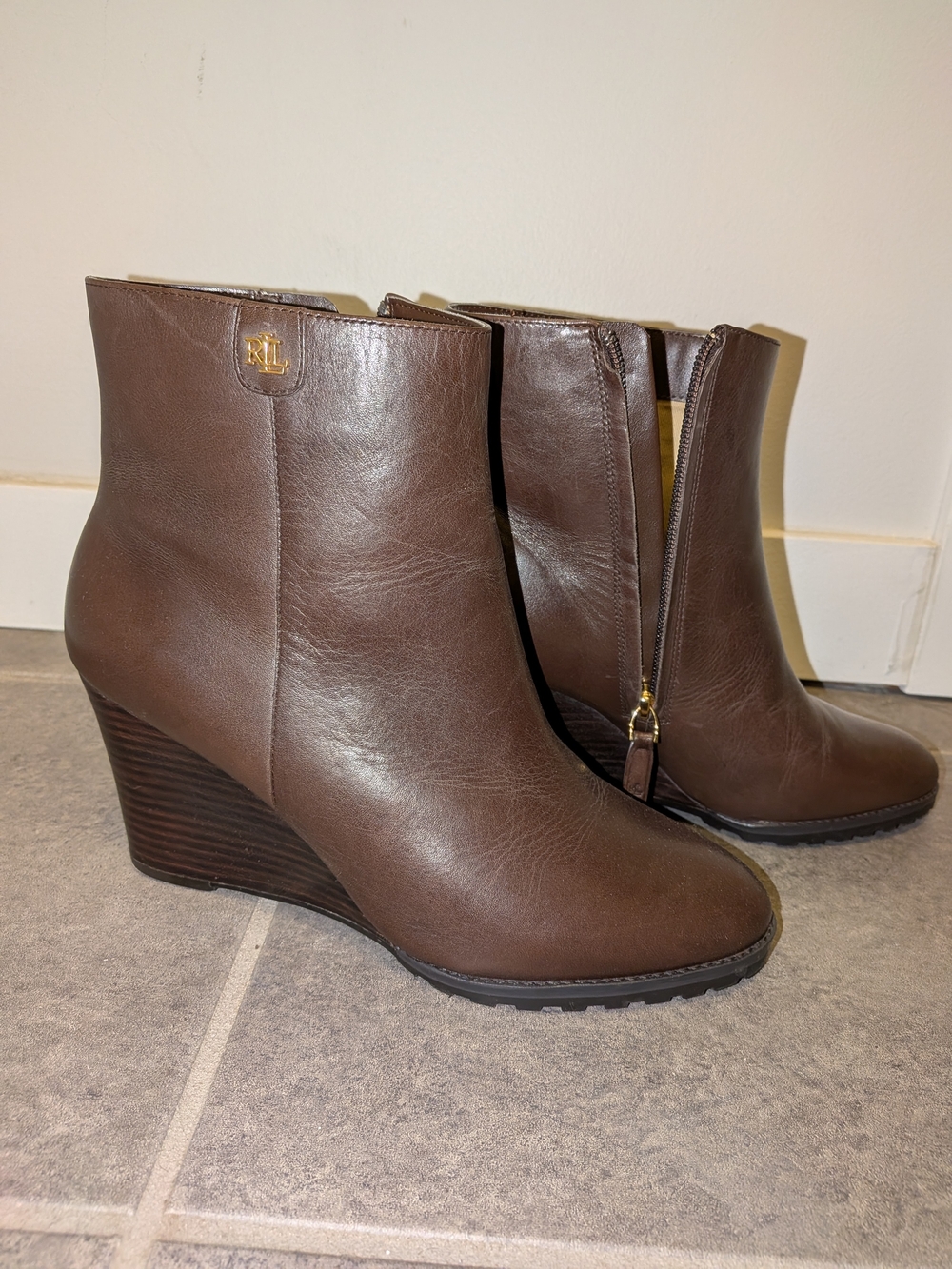 Lauren Ralph Lauren Shaley Calfskin Leather Wedge Bootie